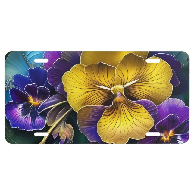 Gold and Purple Pansy Patch License Plate (Front)