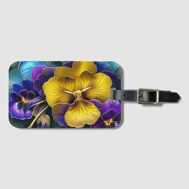 Gold and Purple Pansy Patch Luggage Tag (Front Horizontal)