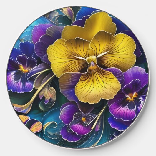 Gold and Purple Pansy Patch Wireless Charger (Front)