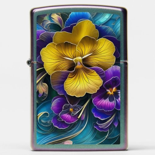 Gold and Purple Pansy Patch Zippo Lighter