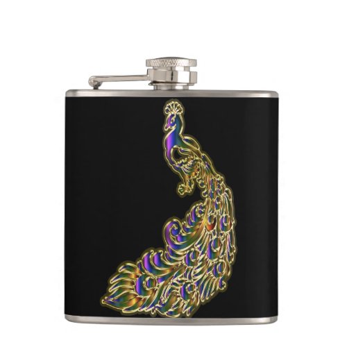 Gold and purple peacock glimmering brightly flask
