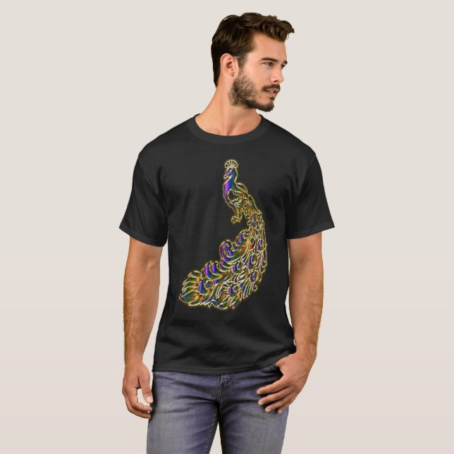 Gold and purple peacock glimmering brightly T-Shirt (Front Full)