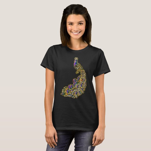 Gold and purple peacock glimmering brightly T-Shirt (Front Full)