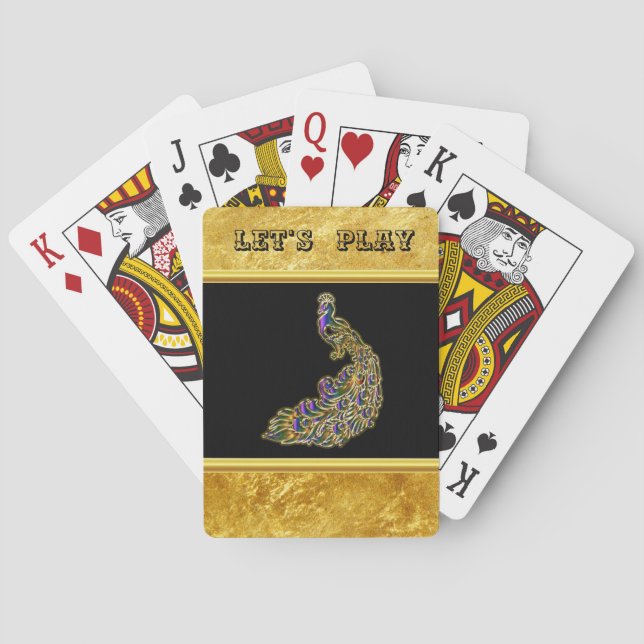 Gold and purple peacock gold foil with black poker cards (Back)
