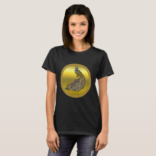 Gold and purple peacock gold foil with black T-Shirt