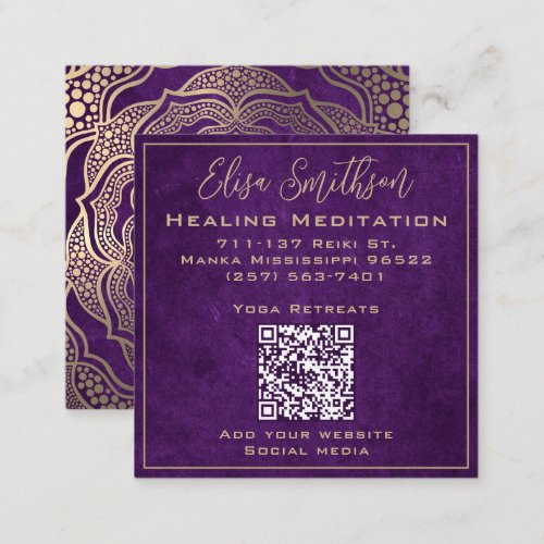   Gold And Purple Reiki Healing Meditation Mandala Square Business Card