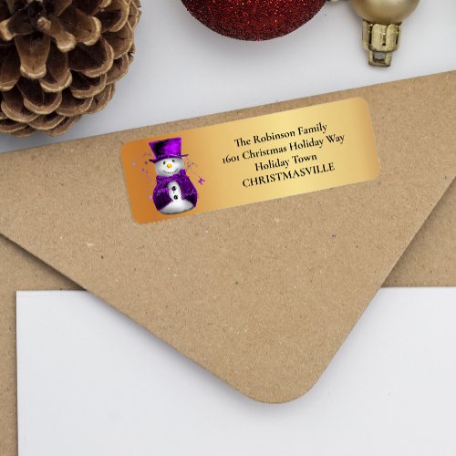 Gold and Purple Snowman Elegance Christmas  Label