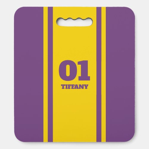 Gold and Purple Sports Stripe Name  Number Seat Cushion