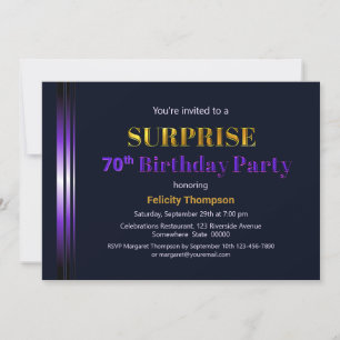 Gold and Purple Surprise 70th Birthday Party Invitation