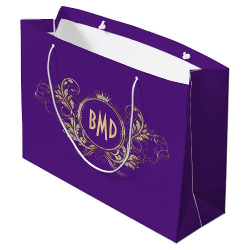 Gold and purple swirly frame large gift bag