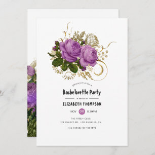 Gold and Purple Vintage Chic Bachelorette Party Invitation
