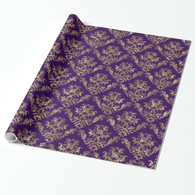 Gold And Purple Vintage Damasks Wrapping Paper (Unrolled)