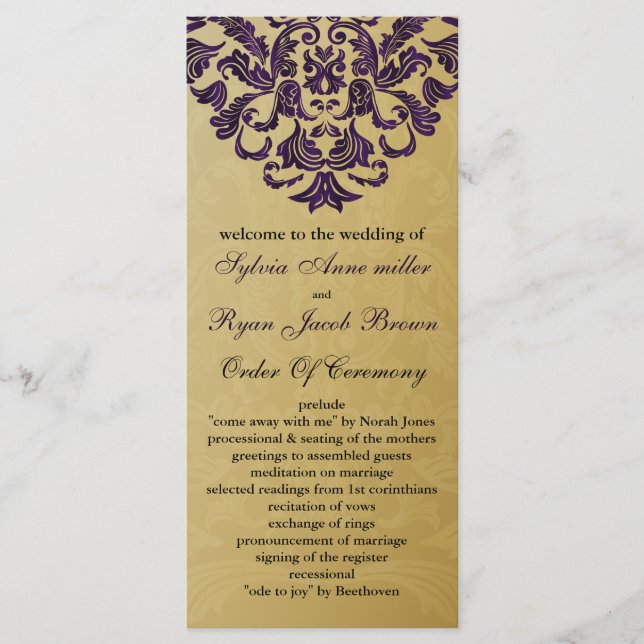 gold and purple Wedding program (Front)