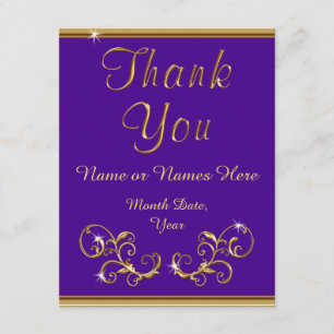 Gold and Purple Wedding Thank You Cards