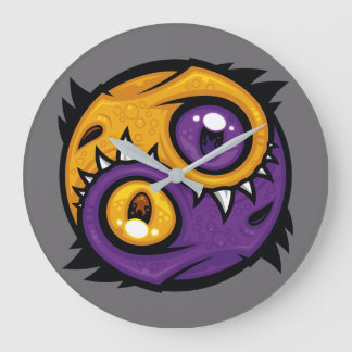 Gold and Purple Yin Yang Dragons Large Clock