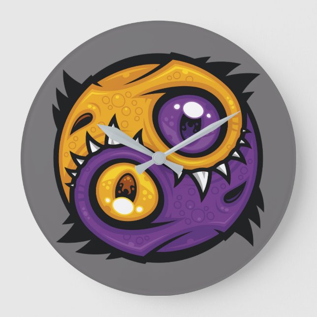 Gold and Purple Yin Yang Dragons Large Clock (Front)