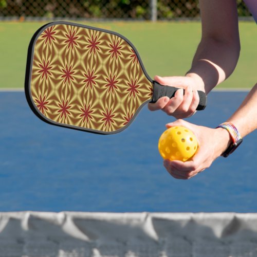 Gold And Red Abstract Floral Pattern Pickleball Paddle