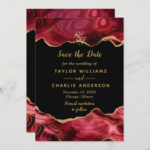 Gold and Red Agate Wedding Save The Date