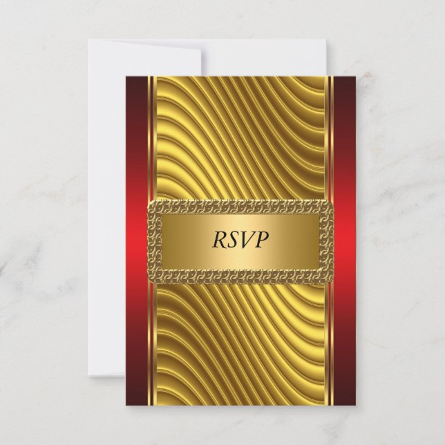 Gold and Red Art Deco Bar Mitzvah RSVP Card (Front)