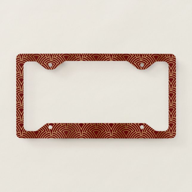 Gold and red art-deco geometric pattern 2 license plate frame (Front)