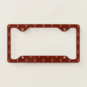 Gold and red art-deco geometric pattern license plate frame