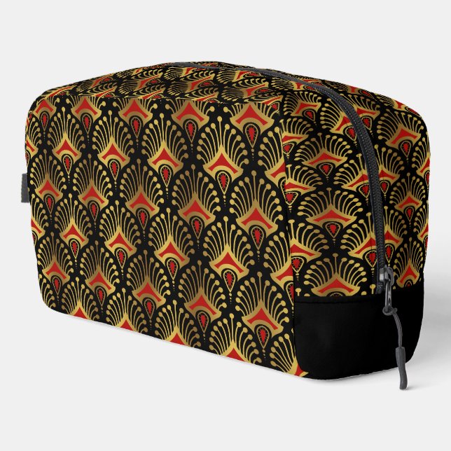 Gold and Red Art Deco Pattern Monogram Duffle Ba Dopp Kit (Right Corner)