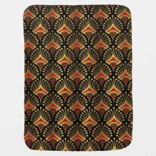 Gold and red Art Deco pattern on black Baby Blanket
