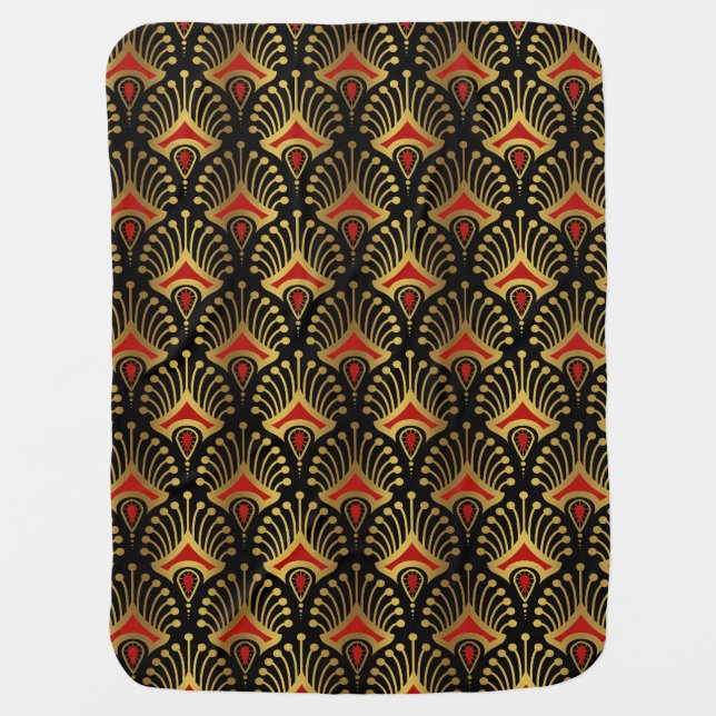 Gold and red Art Deco pattern on black Baby Blanket (Front)