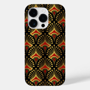 Gold and red Art Deco pattern on black Case-Mate iPhone 14 Pro Case