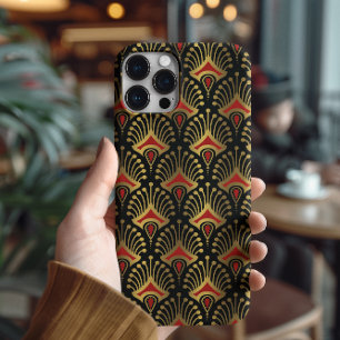 Gold and red Art Deco pattern on black Case-Mate iPhone 14 Pro Case