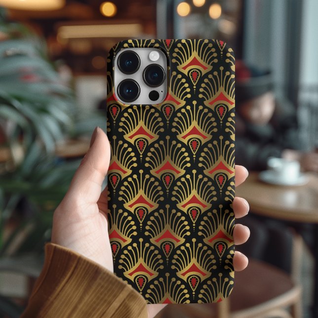Gold and red Art Deco pattern on black Case-Mate iPhone Case (Creator Uploaded)