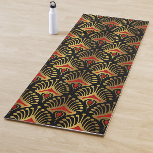 Gold and red Art Deco pattern on black Yoga Mat