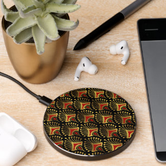 Gold and Red Art Deco Pattern Wireless Charger