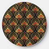 Gold and Red Art Deco Pattern Wireless Charger (Front)