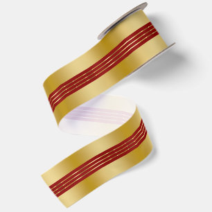 Gold and Red Background Shiny Stripes Accent Satin Ribbon