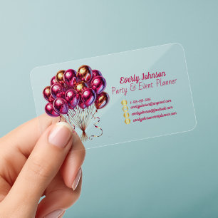 Gold and Red Balloon Cluster Event Planner Clear Business Cards