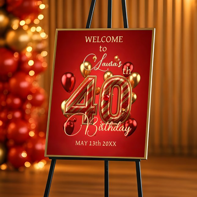 Gold and Red Balloons 40th Birthday Celebration Foam Board (Creator Uploaded)