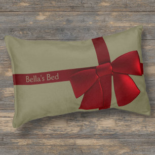 Gold and Red Bow Festive Christmas Dog Bed