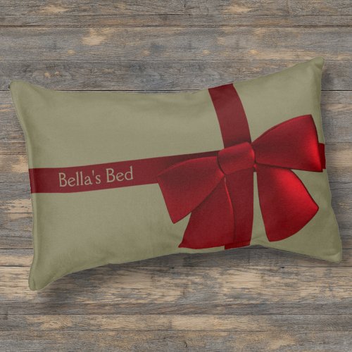 Gold and Red Bow Personalized Festive Pet Bed