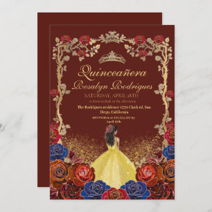 Gold and Red Burgundy Quinceanera Beauty and best  Invitation