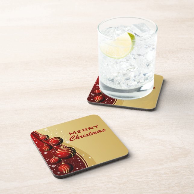 Gold and Red Christmas Balls Beverage Coaster (Right Side)