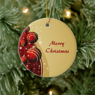 Gold and Red Christmas Balls Ceramic Ornament
