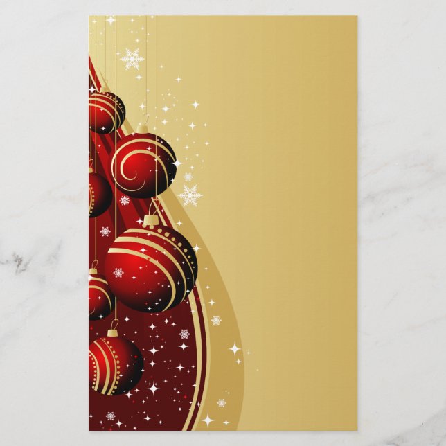 Gold and Red Christmas Balls Stationery (Front)