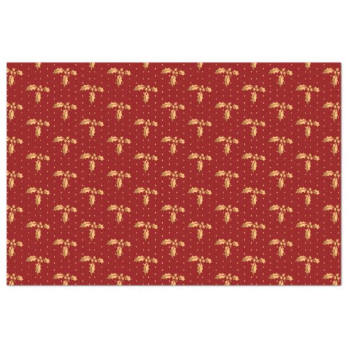 Gold and Red Christmas Holly Tissue Paper