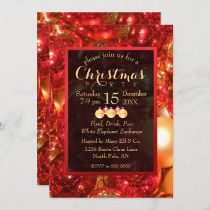 Gold and Red Christmas Ornaments Invitation