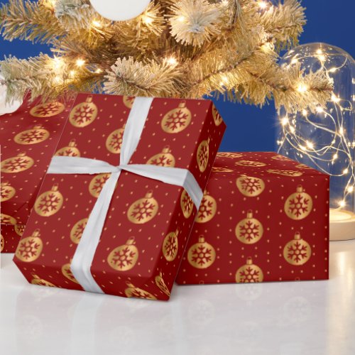 Gold and Red Christmas Ornaments Wrapping Paper