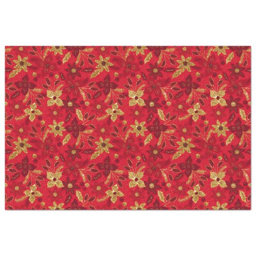 Gold and Red Christmas Poinsettia Flowers Tissue Paper