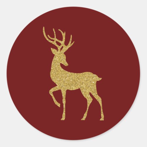Gold And Red Christmas Reindeer Classic Round Sticker
