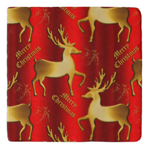 Gold and Red Christmas Reindeer Trivet
