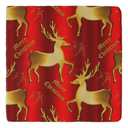 Gold and Red Christmas Reindeer Trivet